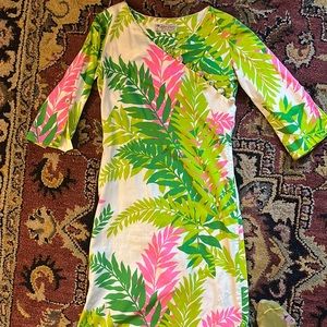 Waltah Clarke’s 1960s Hawaiian Dress, Retro Tropical Vibrant Green & Pink